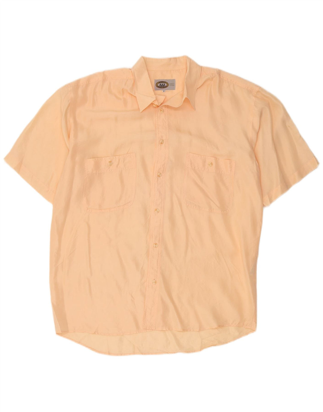Camisa vintage de manga corta para hombre de seda naranja mediana