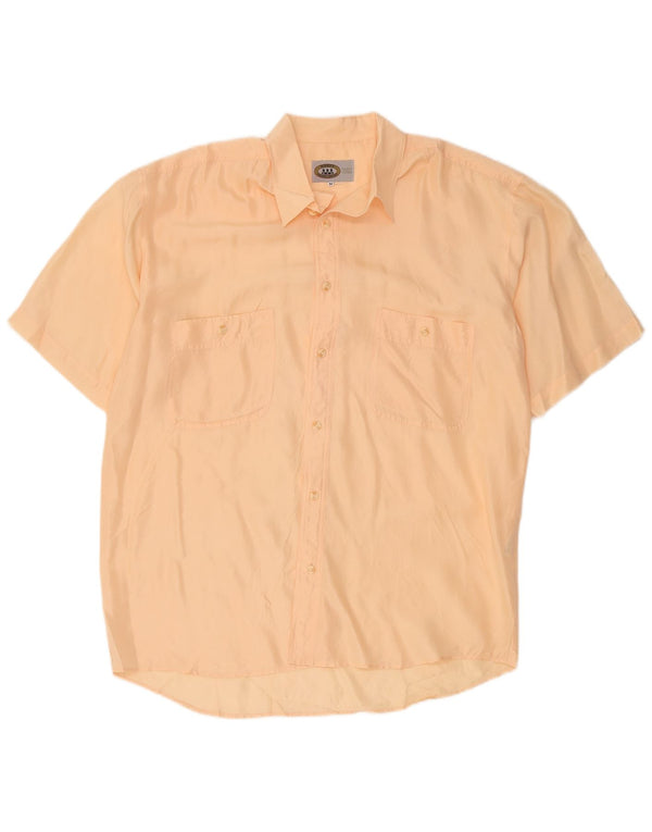 Camisa vintage de manga corta para hombre de seda naranja mediana