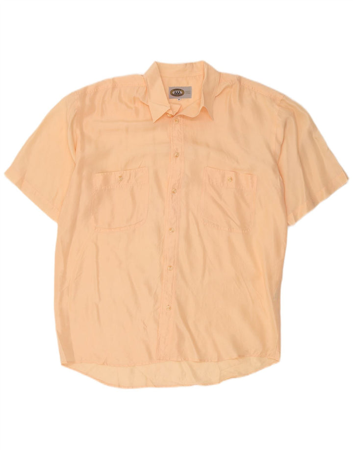 Camisa vintage de manga corta para hombre de seda naranja mediana