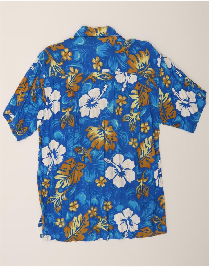 VINTAGE Camisa hawaiana de manga corta para hombre XL Azul Floral