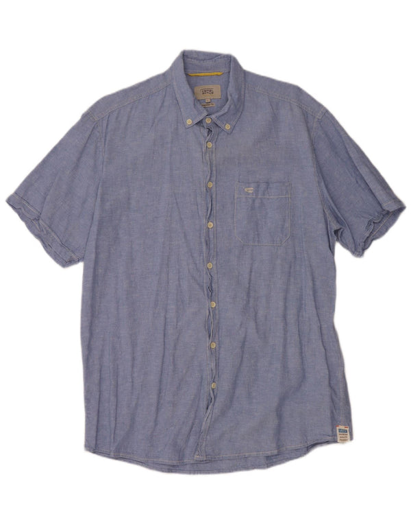 CAMEL ACTIVE Camisa de manga corta para hombre con ajuste regular y lino moteado azul grande