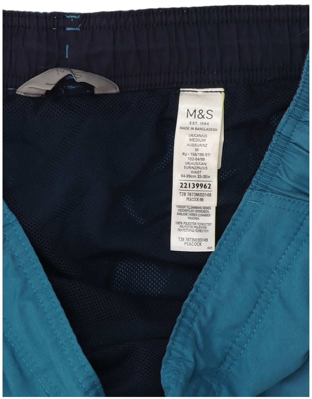 Marks & Spencer Mens Peacock Cargo Bañador Shorts Azul Medio Poliéster