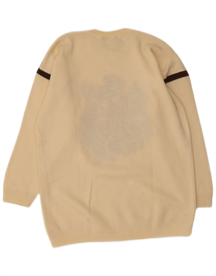 PANCALDI & B Suéter tipo jersey con cuello redondo para mujer UK 46 Large Off White Floral