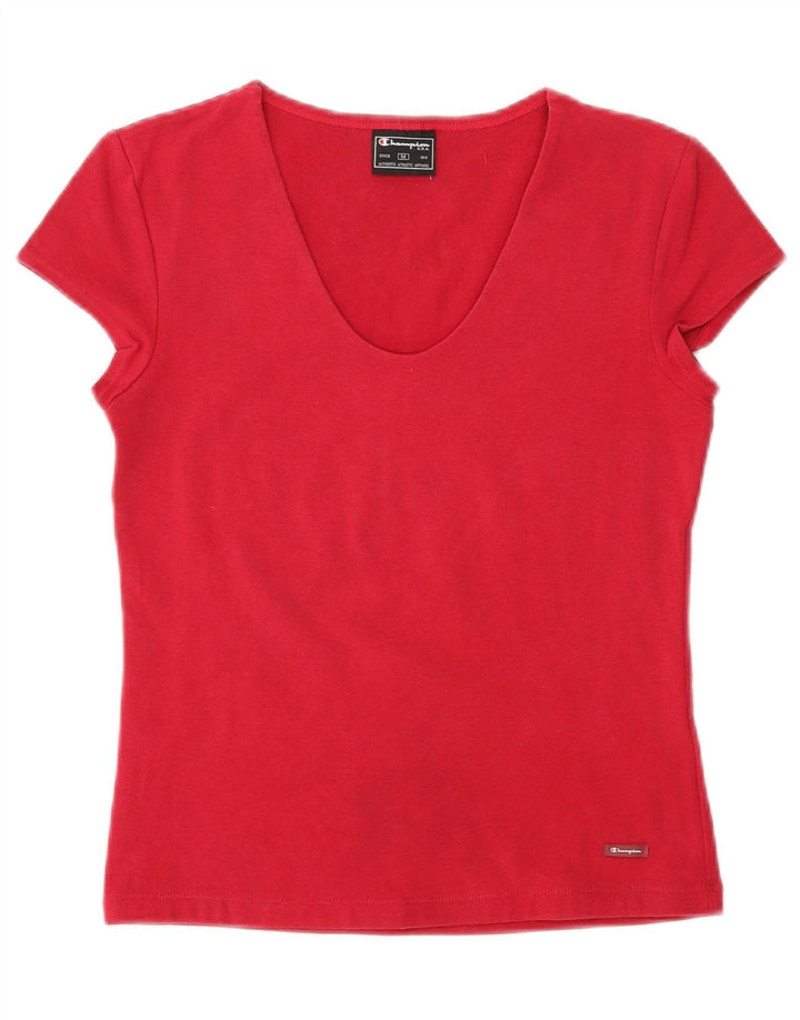 CHAMPION Womens T-Shirt Top UK 12 Medium Red Cotton