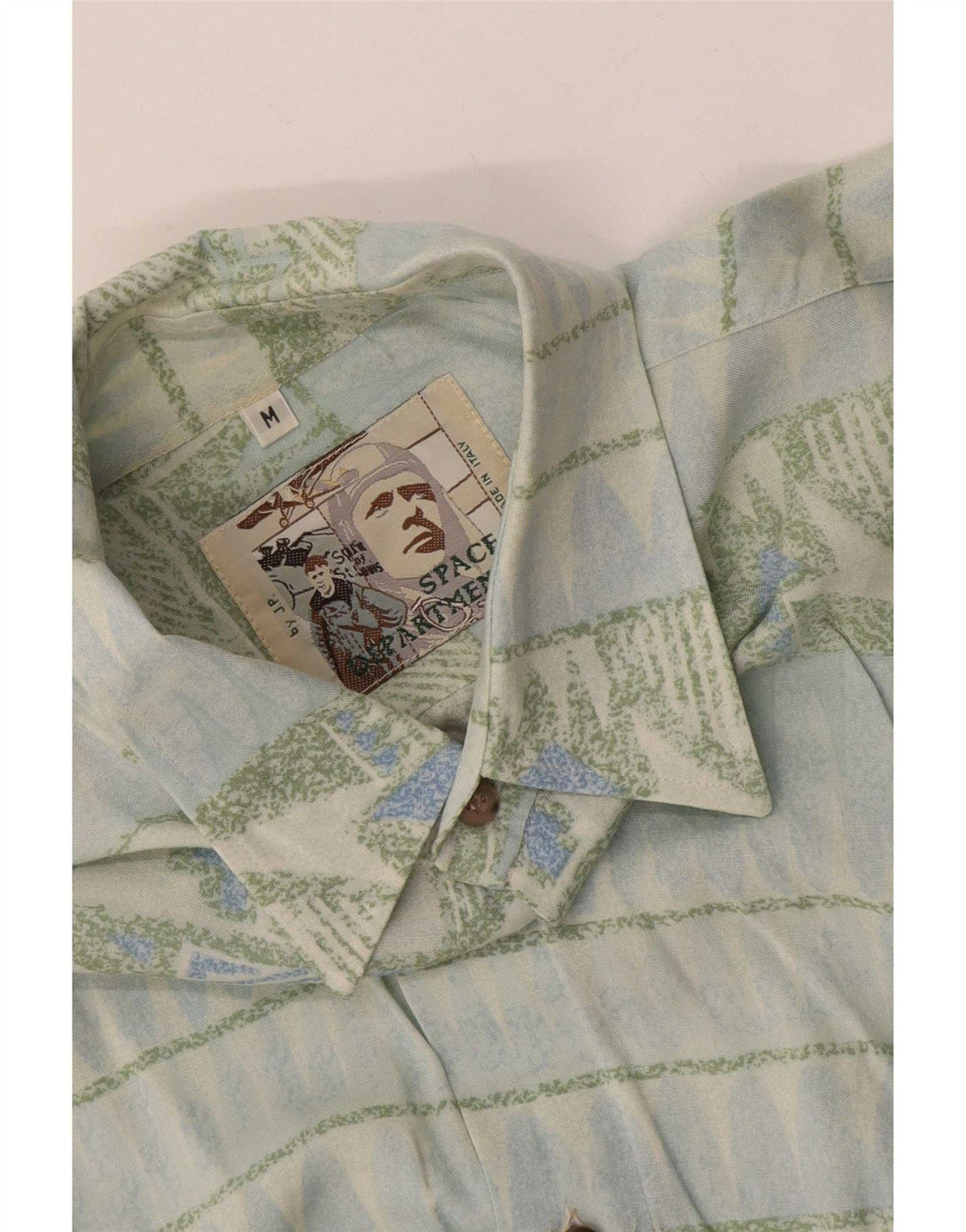 Camisa vintage para hombre azul medio geométrica