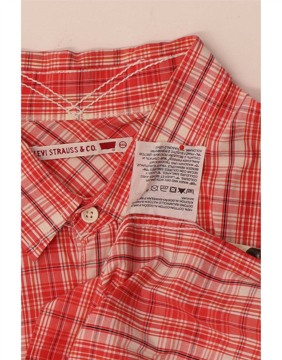 Levi's Camisa de manga corta Denizen para hombre, talla 2XL, algodón a cuadros rojos