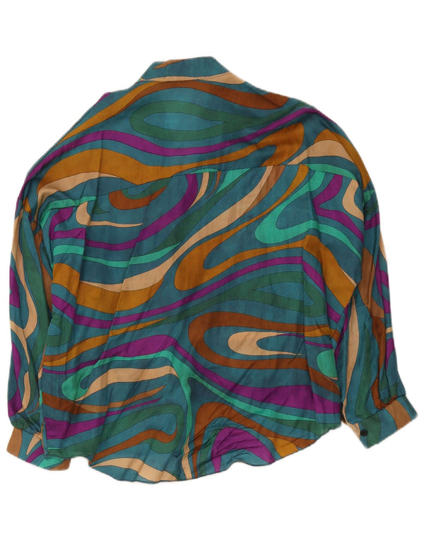 Vintage mujer camisa blusa Reino Unido 18 XL viscosa geométrica multicolor