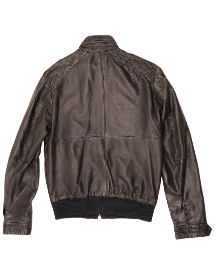 ZARA Chaqueta de cuero para hombre ES 38 Mediana Cuero negro