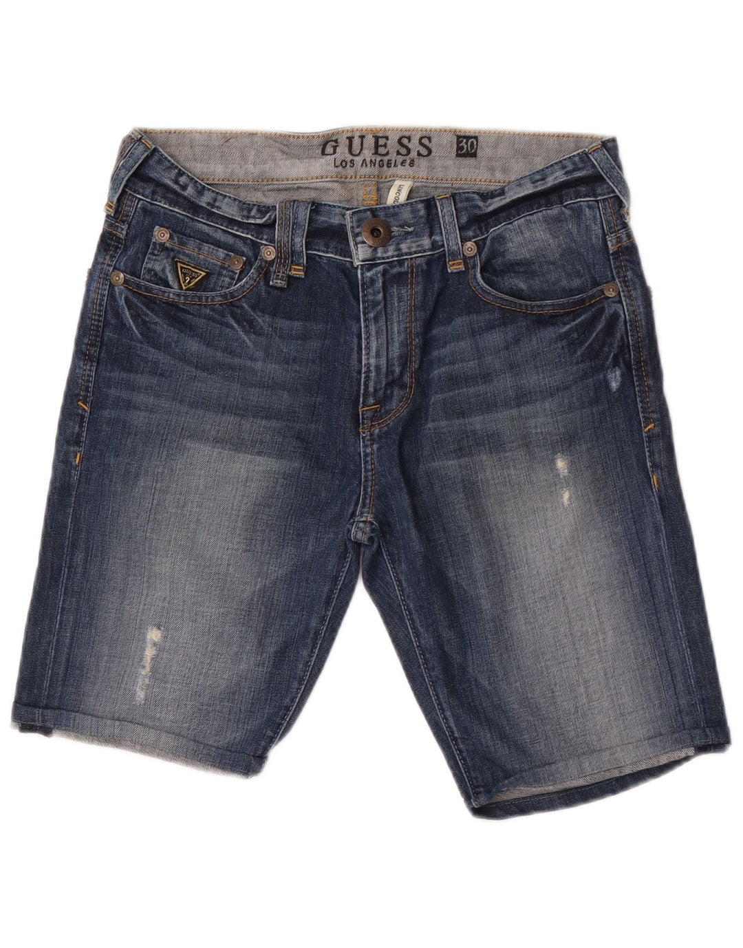 Guess Mujer Lincoln Slim Denim Shorts W30 Algodón Azul Medio