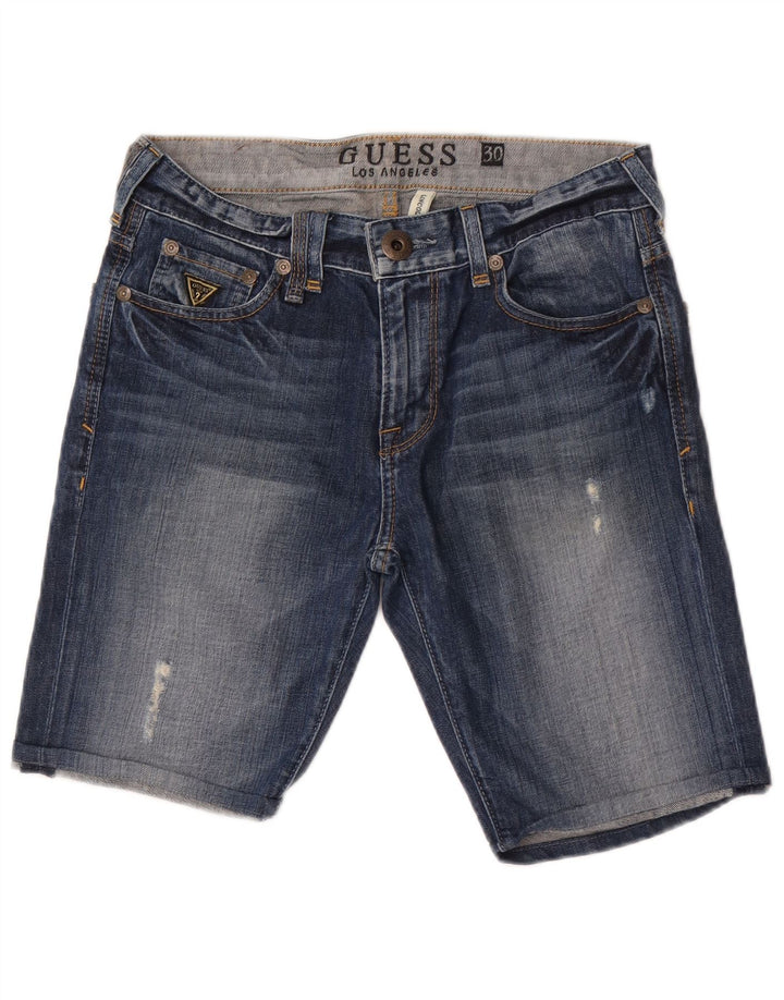 Guess Mujer Lincoln Slim Denim Shorts W30 Algodón Azul Medio