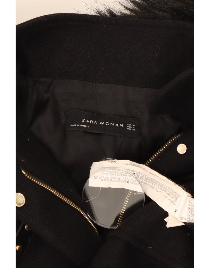 Zara Mujer Cazadora Bomber Con Capucha UK 40 Mediano Poliéster Negro