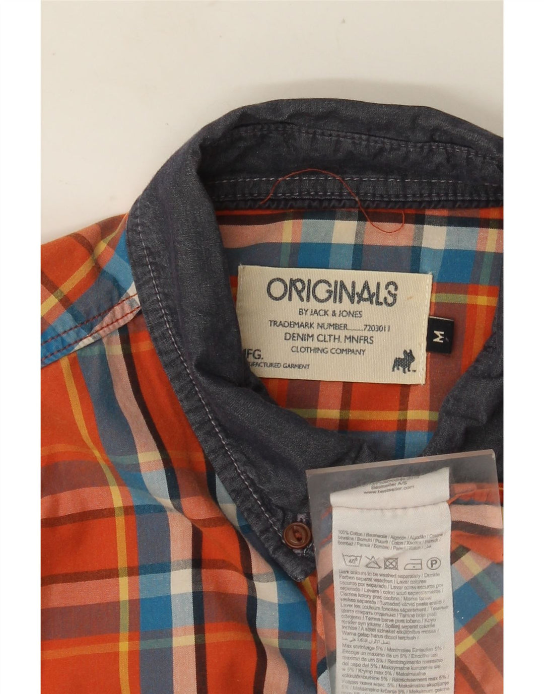 JACK & JONES Camisa Hombre Algodón Cuadros Naranja Mediano