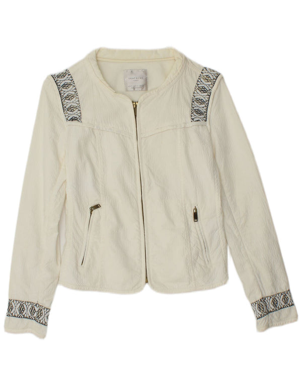 ZARA Chaqueta bomber corta extragrande para mujer Reino Unido 10 Small Off White Geométrico