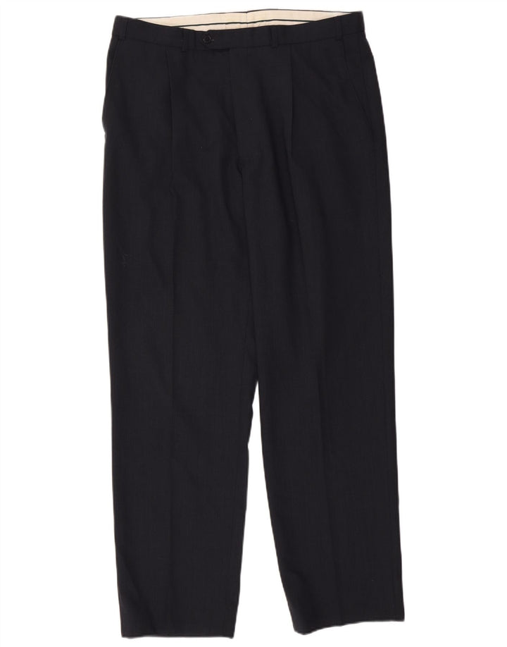 Marks & Spencer Pantalón de traje con pinzas para hombre W36 L31 Poliéster azul marino