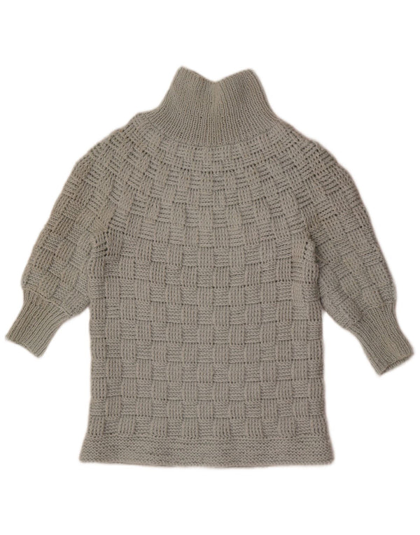 Vintage mujer 3/4 manga tortuga cuello jersey suéter Reino Unido 14 gris medio