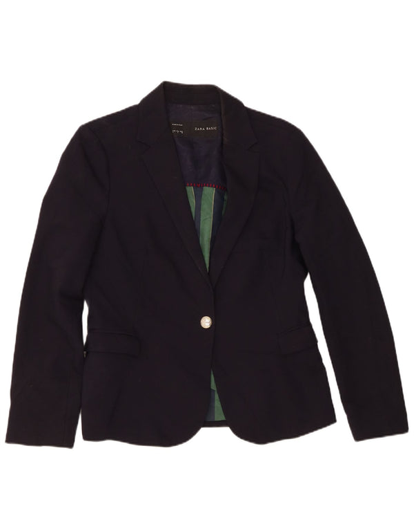 Zara Chaqueta Blazer De 1 Botón Para Mujer UK 44 Grande Poliéster Azul Marino