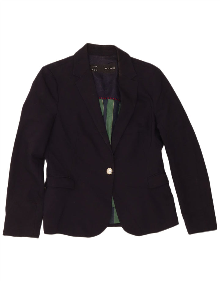 Zara Chaqueta Blazer De 1 Botón Para Mujer UK 44 Grande Poliéster Azul Marino