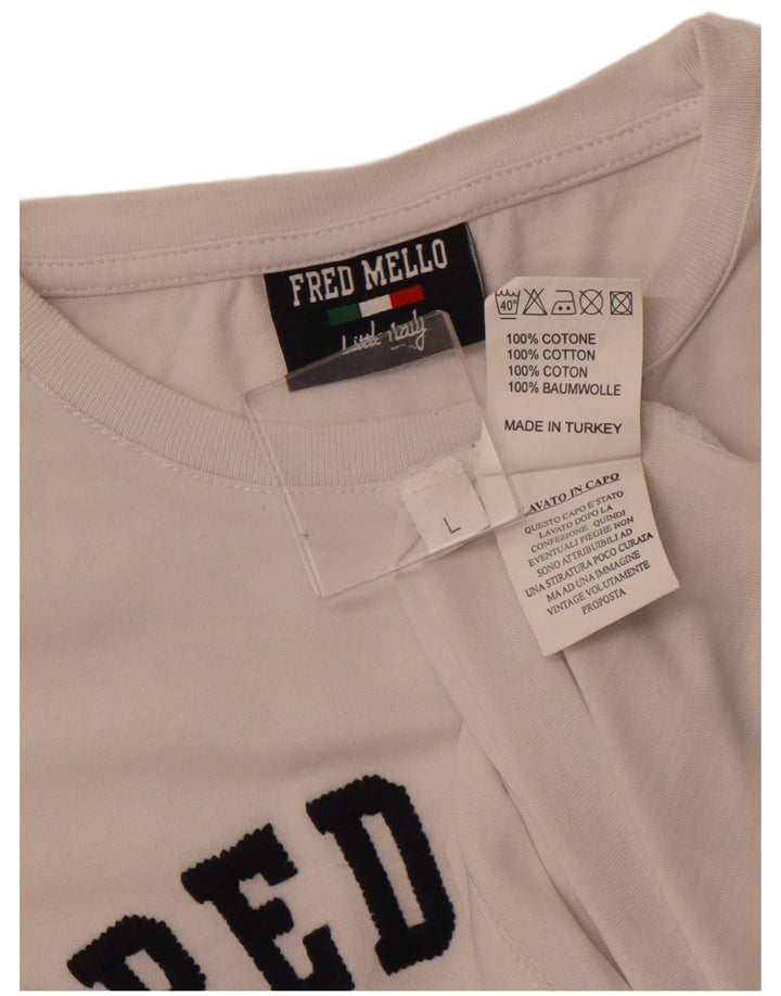 FRED MELLO Camiseta gráfica para hombre Top grande de algodón blanco
