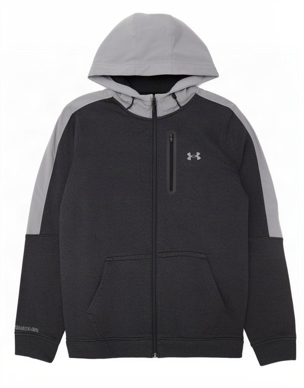 Under Armour Sudadera con capucha y cremallera para hombre, talla grande, algodón azul marino con bloques de color