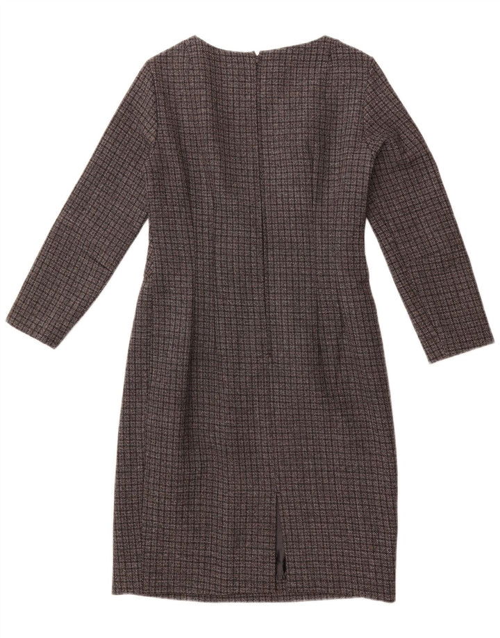 VINTAGE Womens Long Sleeve Sheath Dress UK 12 Medium Grey Check