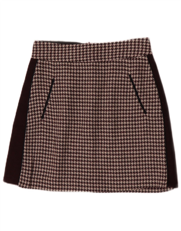 Zara Mujer Mini Falda XS W24 Burdeos Pata De Gallo