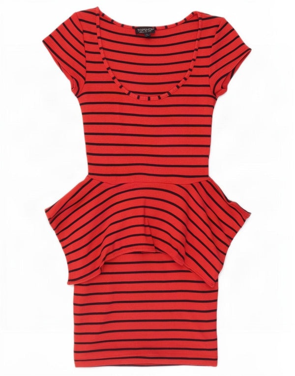 Topshop Vestido Peplum para Mujer UK 8 Pequeño Algodón A Rayas Rojas