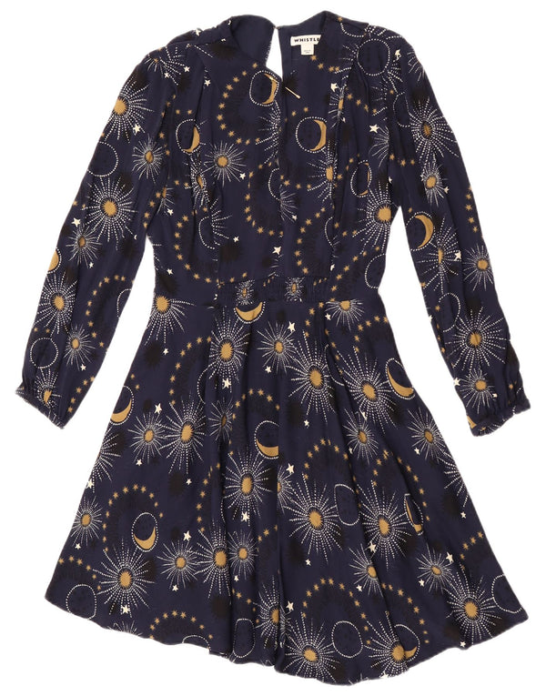 Whistles Vestido acampanado de manga larga para mujer UK 6 XS Viscosa floral azul marino