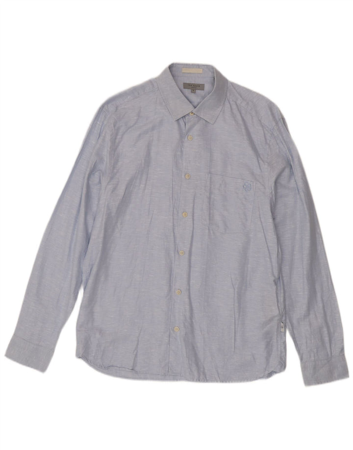Ted Baker Camisa para hombre Talla 4 Grande Lino moteado azul