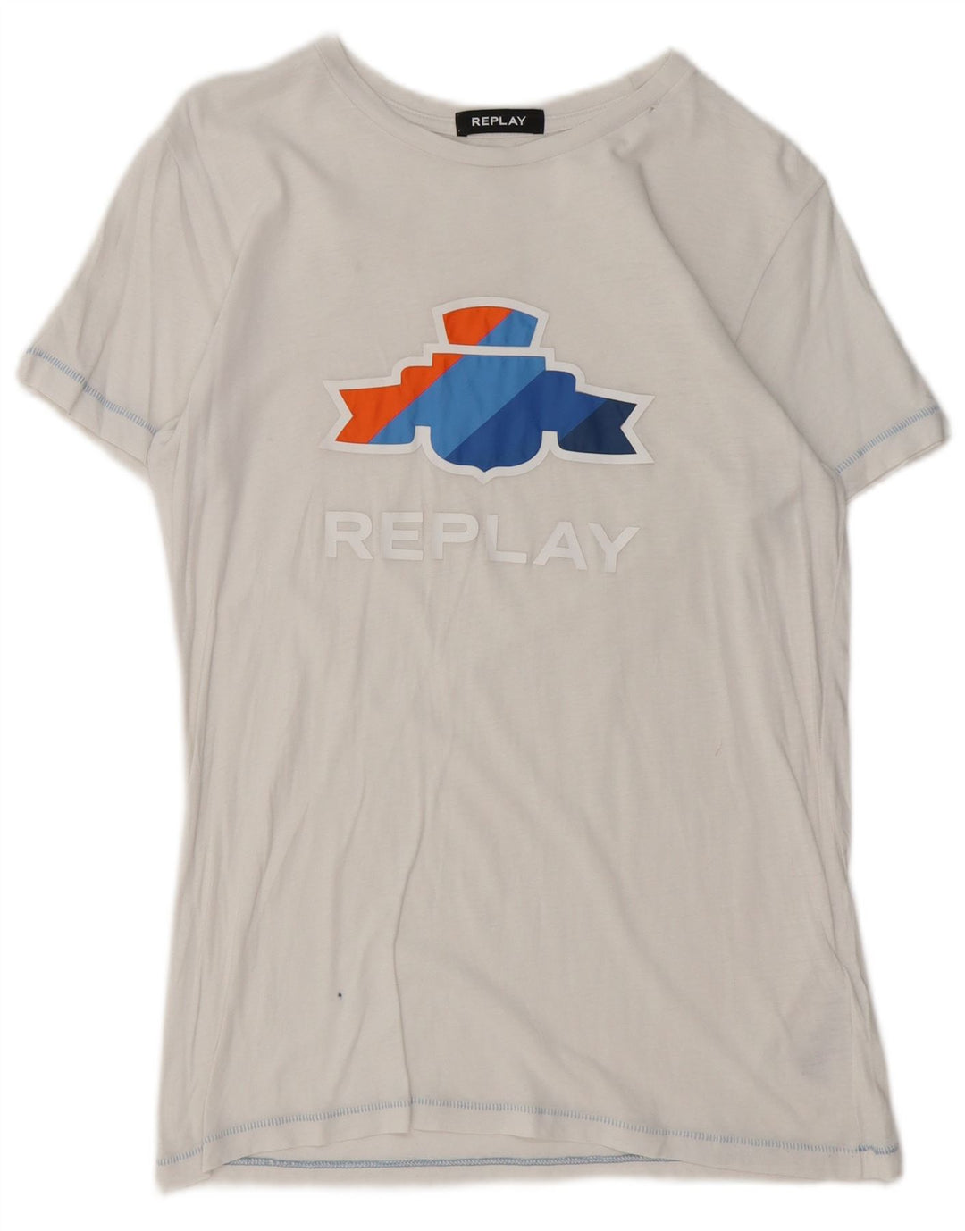 REPLAY Camiseta gráfica para mujer Top UK 12 Medium White Cotton