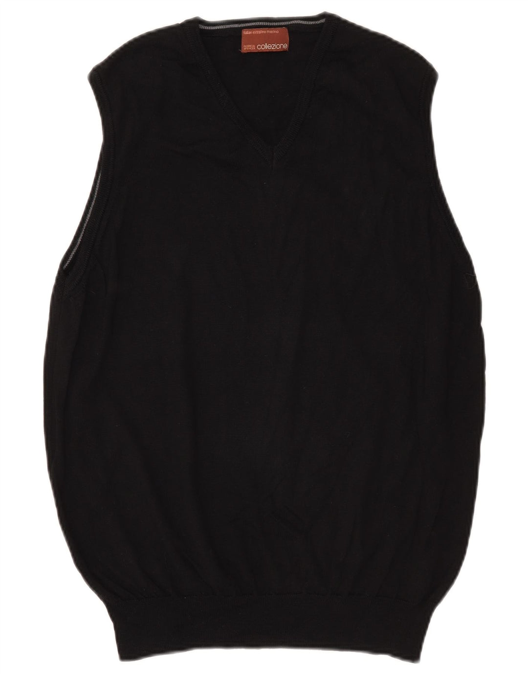 Marks & Spencer Chaleco para Hombre Camiseta sin Mangas Mediana Lana Merino Negra