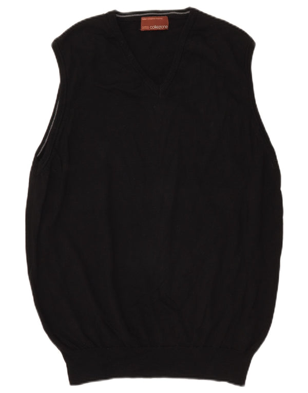 Marks & Spencer Chaleco para Hombre Camiseta sin Mangas Mediana Lana Merino Negra