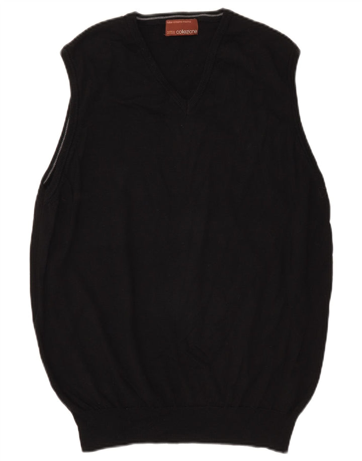 Marks & Spencer Chaleco para Hombre Camiseta sin Mangas Mediana Lana Merino Negra