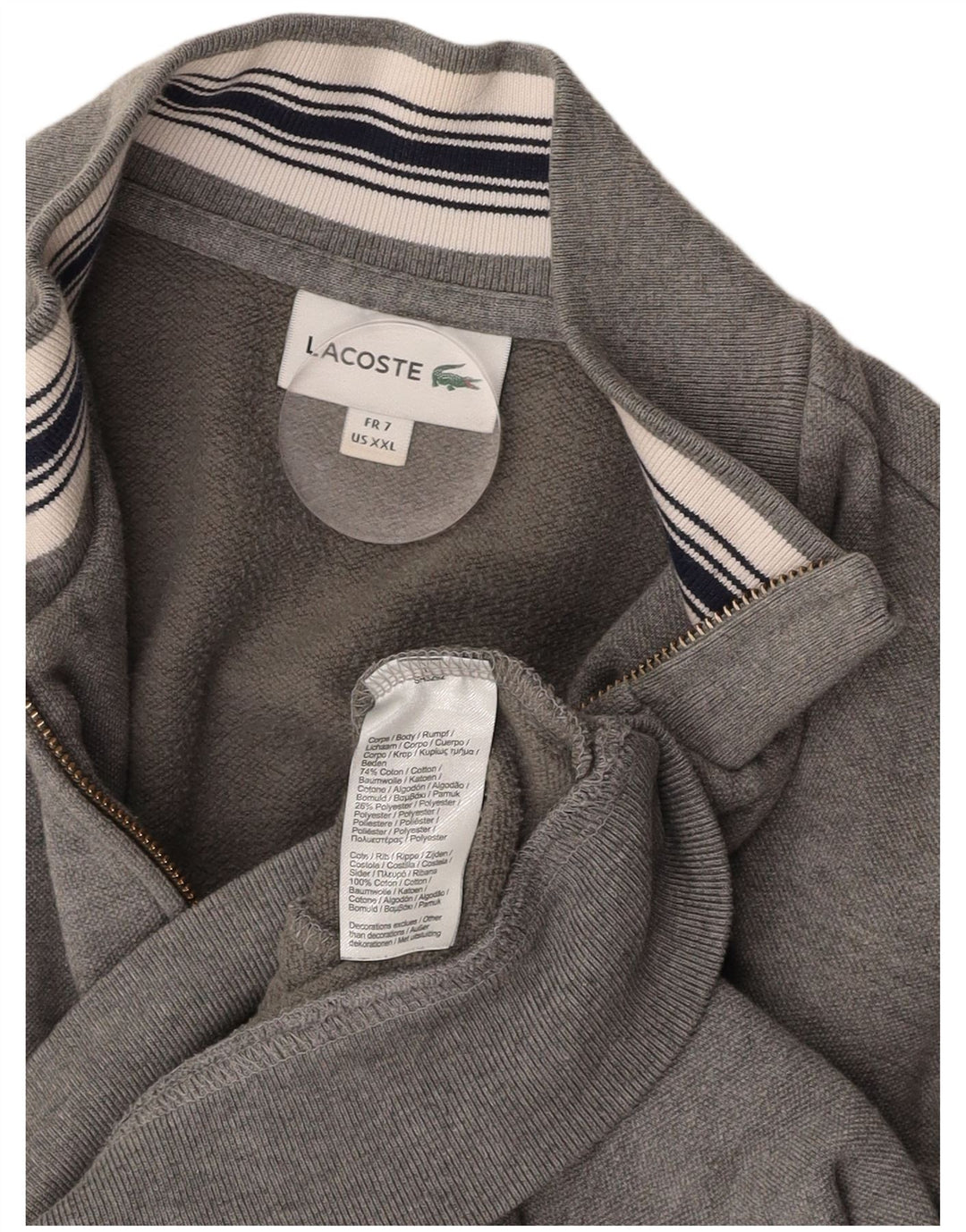 LACOSTE Chaqueta superior de chándal para hombre Talla 7 2XL Algodón gris