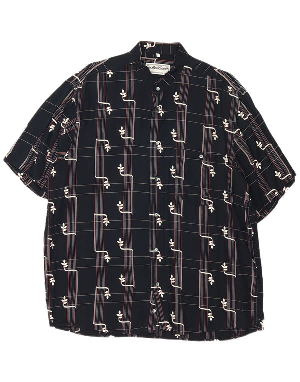 Vintage hombres camisa de manga corta grande negro geométrico viscosa