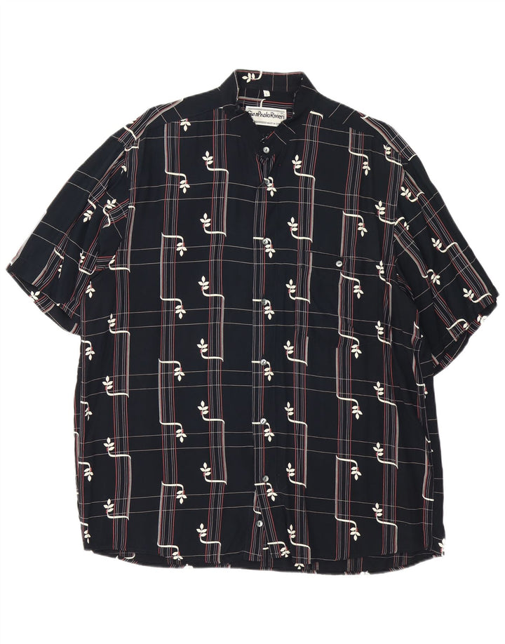 Vintage hombres camisa de manga corta grande negro geométrico viscosa