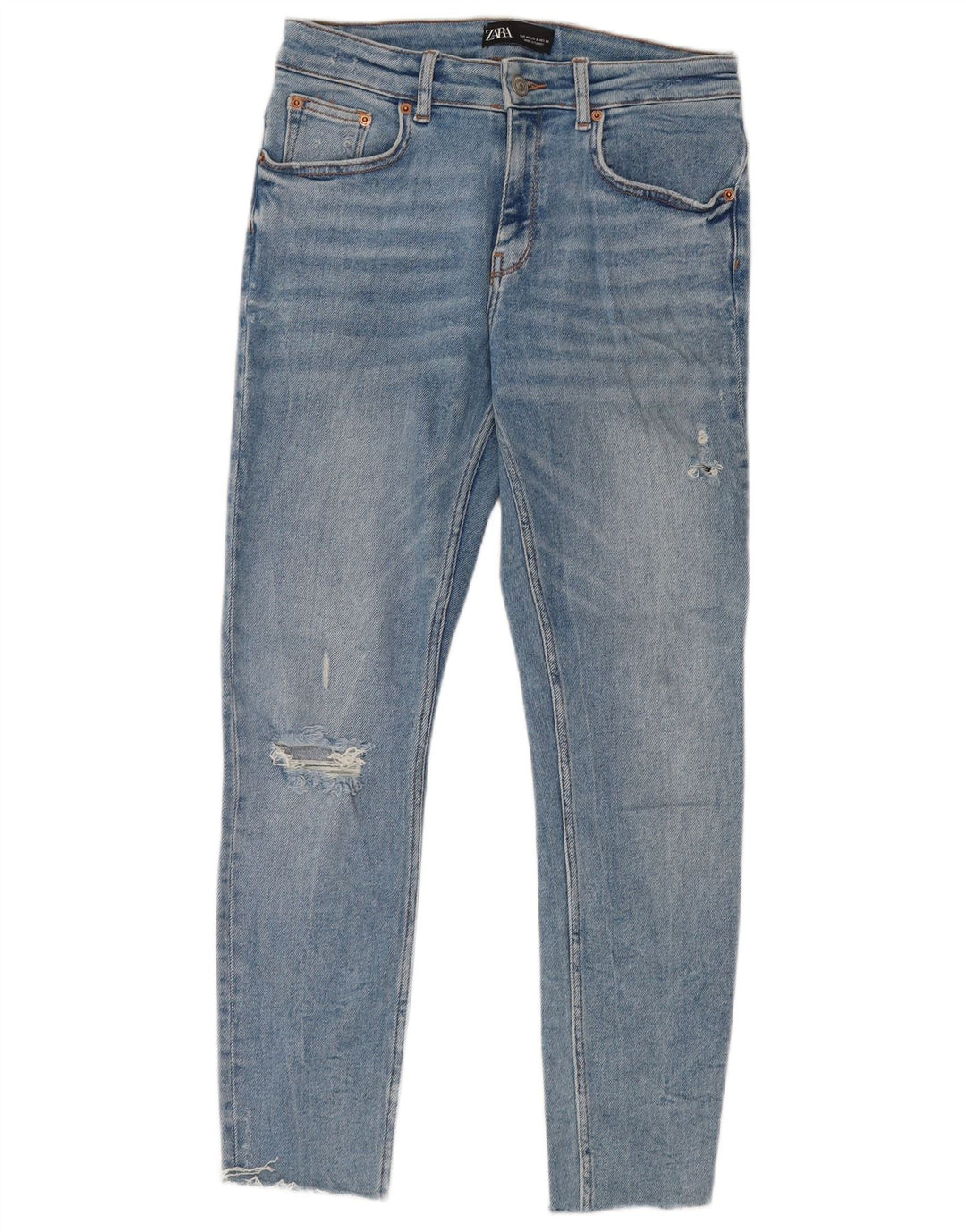 ZARA Vaqueros pitillo desgastados cortos para mujer EU 40 Medium W30 L26 Algodón azul