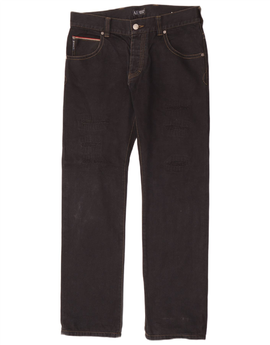 Armani Jeans rectos desgastados para hombre W34 L34 Algodón negro