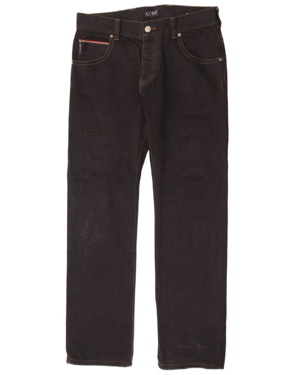 Armani Jeans rectos desgastados para hombre W34 L34 Algodón negro