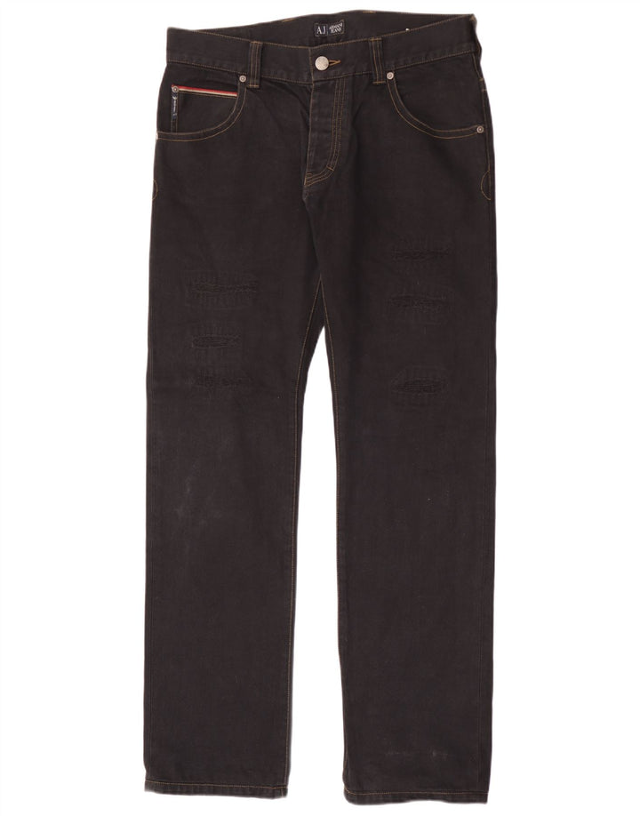 Armani Jeans rectos desgastados para hombre W34 L34 Algodón negro
