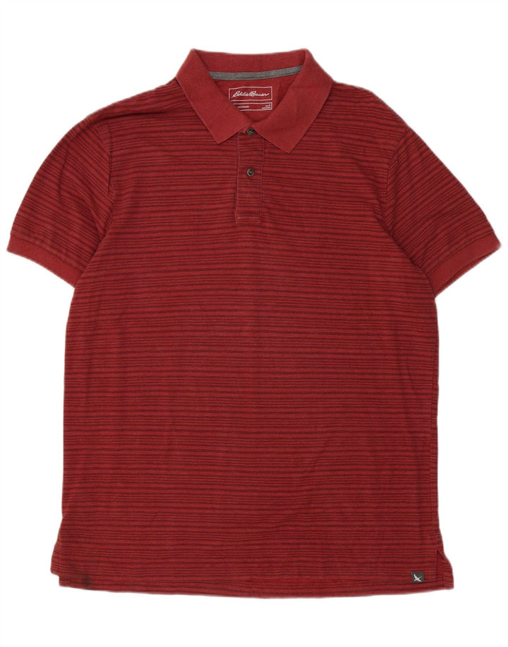 EDDIE BAUER Polo para hombre de algodón a rayas rojas grandes