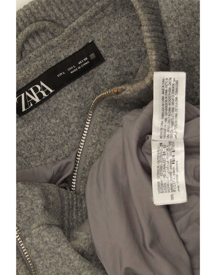 Zara Mens Bomber Jacket UK 40 Large Gris Moteado Poliéster