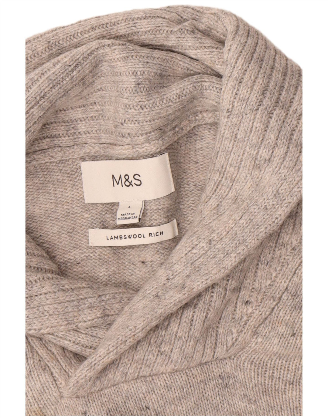 Marks & Spencer Suéter tipo jersey con cuello chal para hombre de lana de cordero moteada gris grande