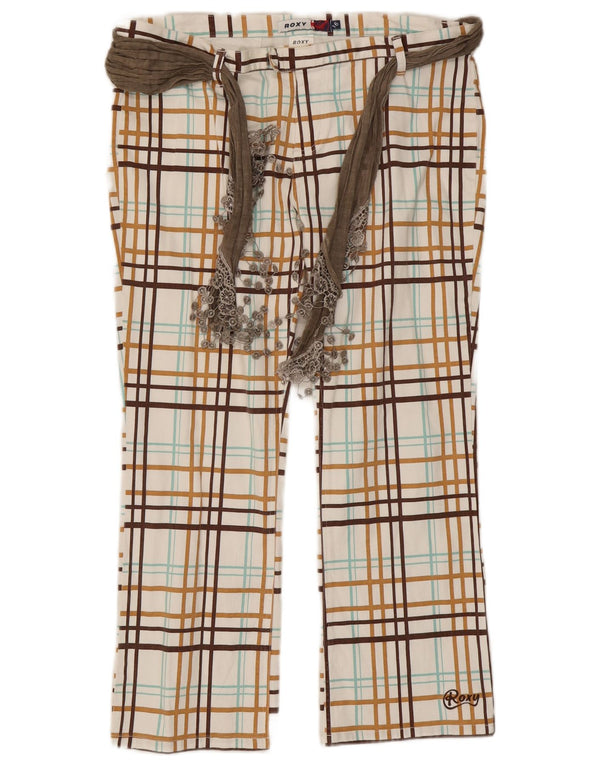 Pantalones chinos rectos para mujer Roxy UK 40 Large W34 L26 White Check Cotton