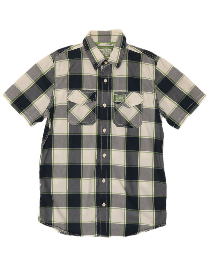 Superdry Camisa De Manga Corta Para Hombre De Algodón A Cuadros Azul Marino Grande