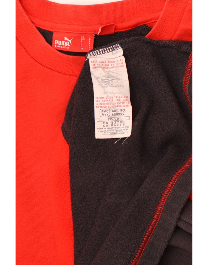 PUMA Sudadera con estampado gráfico para hombre, jersey grande de algodón con bloques de color rojo