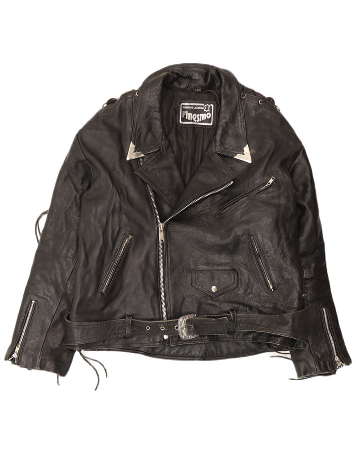 Vintage hombres cuero biker chaqueta grande cuero negro