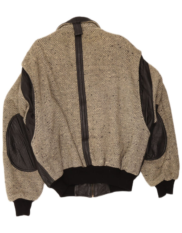 Chaqueta de cuero vintage para hombre IT 54 XL Bloque de color negro