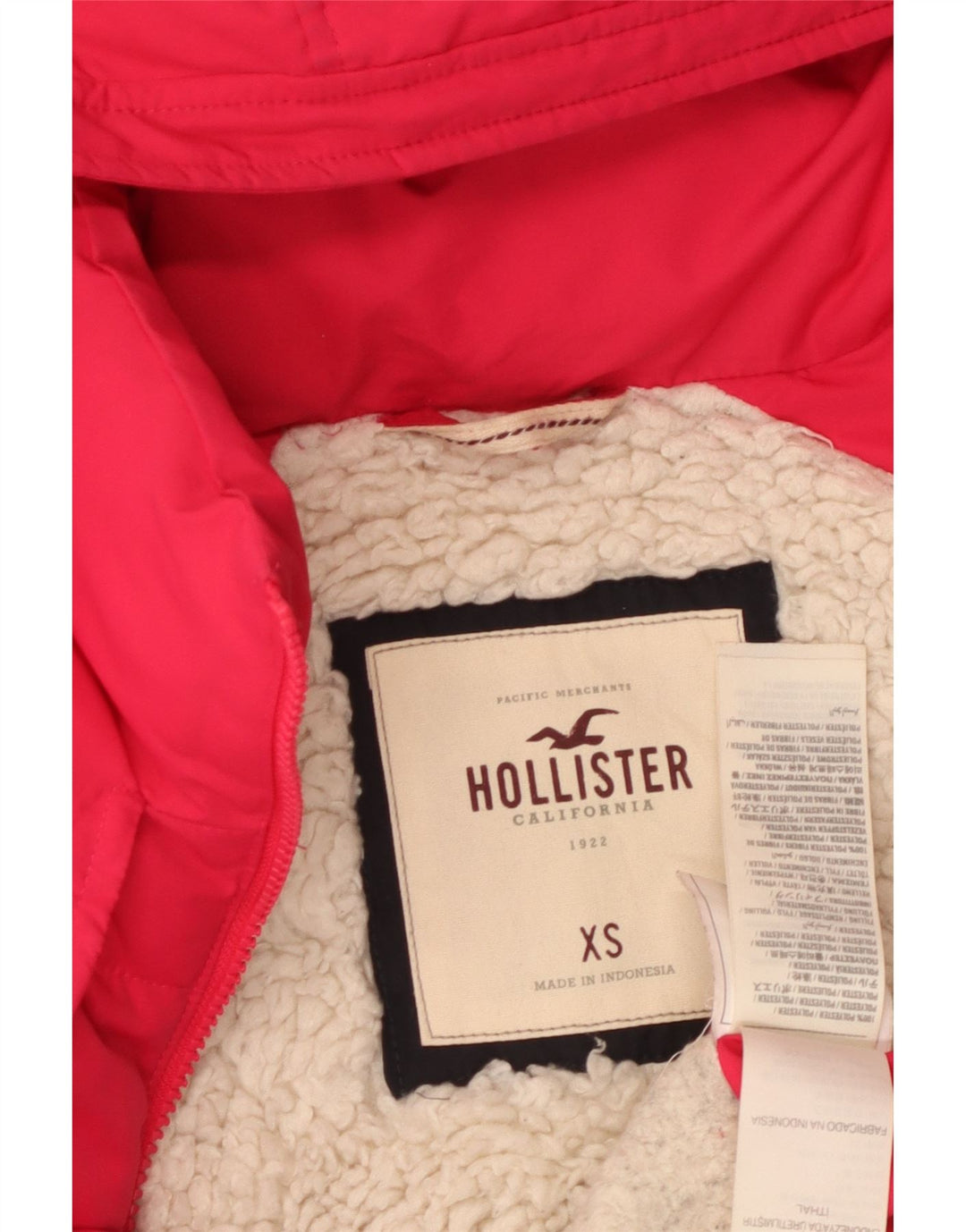 HOLLISTER Chaqueta acolchada con capucha para mujer UK 6 XS Poliéster rosa