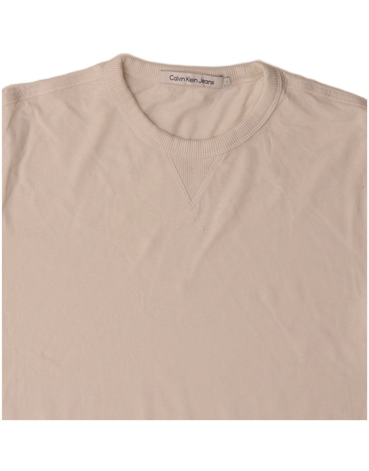 CALVIN KLEIN JEANS Camiseta para hombre Top grande de algodón blanco roto