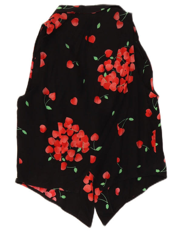 Vintage Womens Crop Front Tie Shirt Blouse IT 46 Large Black Floral